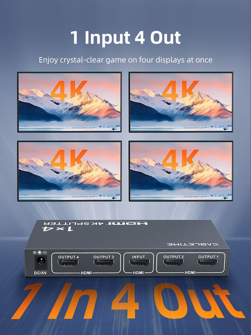 كابل تايم موزع HDMI بدقة 4K 1X4 لشاشات تلفزيون متعددة - Image 1